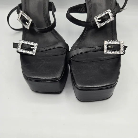 BLACK SUEDE STUDIO EU 37.5 Amarie Napa Crystal Buckle Platform